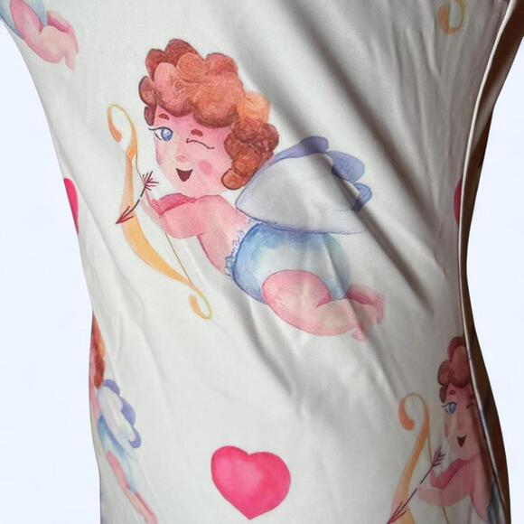 Y2K Cupid Cherub Heart Print Mini Slip Dress Coquette Valentine Size Small 💘 - Picture 7 of 7